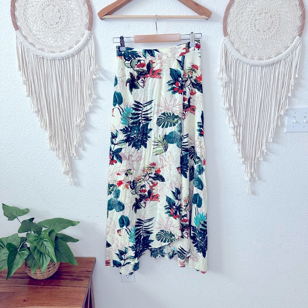Shein green orange and cream faux wrap maxi skirt small
